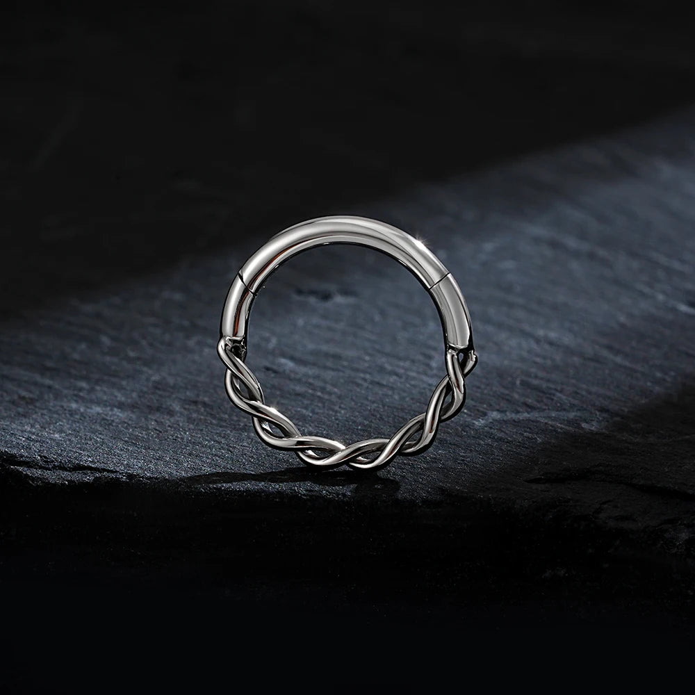 Right Grand ASTM F136 Titanium Twisted Segment Clicker Ring 16G Braided Twist Septum Daith Earring Cartilage Piercing Jewelry