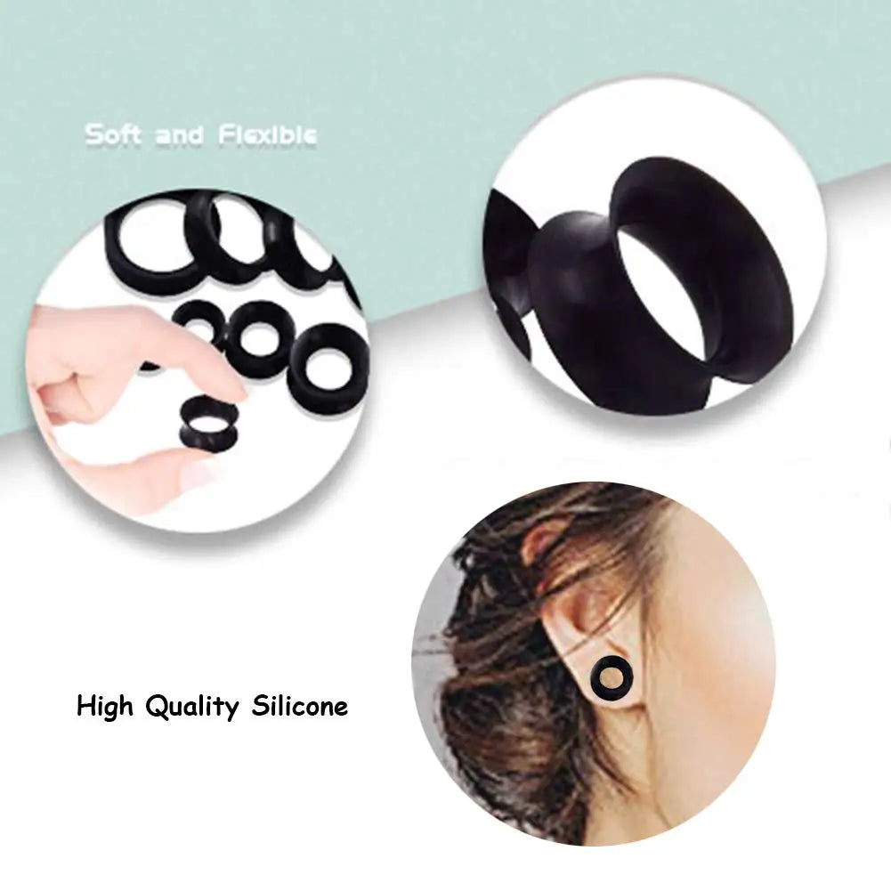 4 Pairs Black White Clear Ultra Thin Silicone Double Flared Flexible Tunnel Ear Expander Stretching Plug Earrings Set 3mm-38mm