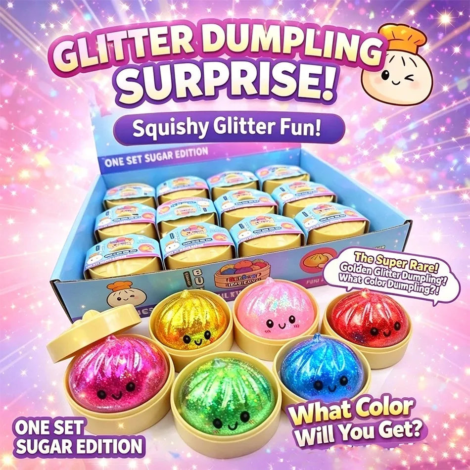 Colorful 6 Styles Glitter Dumpling Glitter Dumpling Squishy with Box Dumplings Sensory Squeeze Toy for Stress Relief Toys