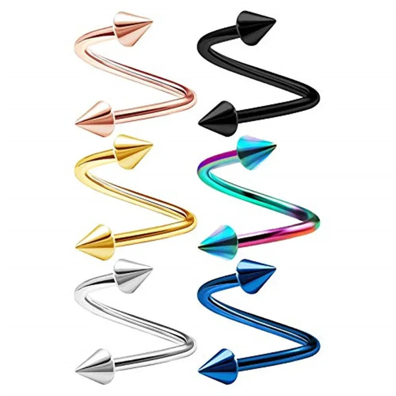 2pc/set Surgical Steel Spiral Twisted Lip Ring Nose Rings 16 Gauge Ear Cartilage Helix Piercing Body Accessories Jewelry Gift