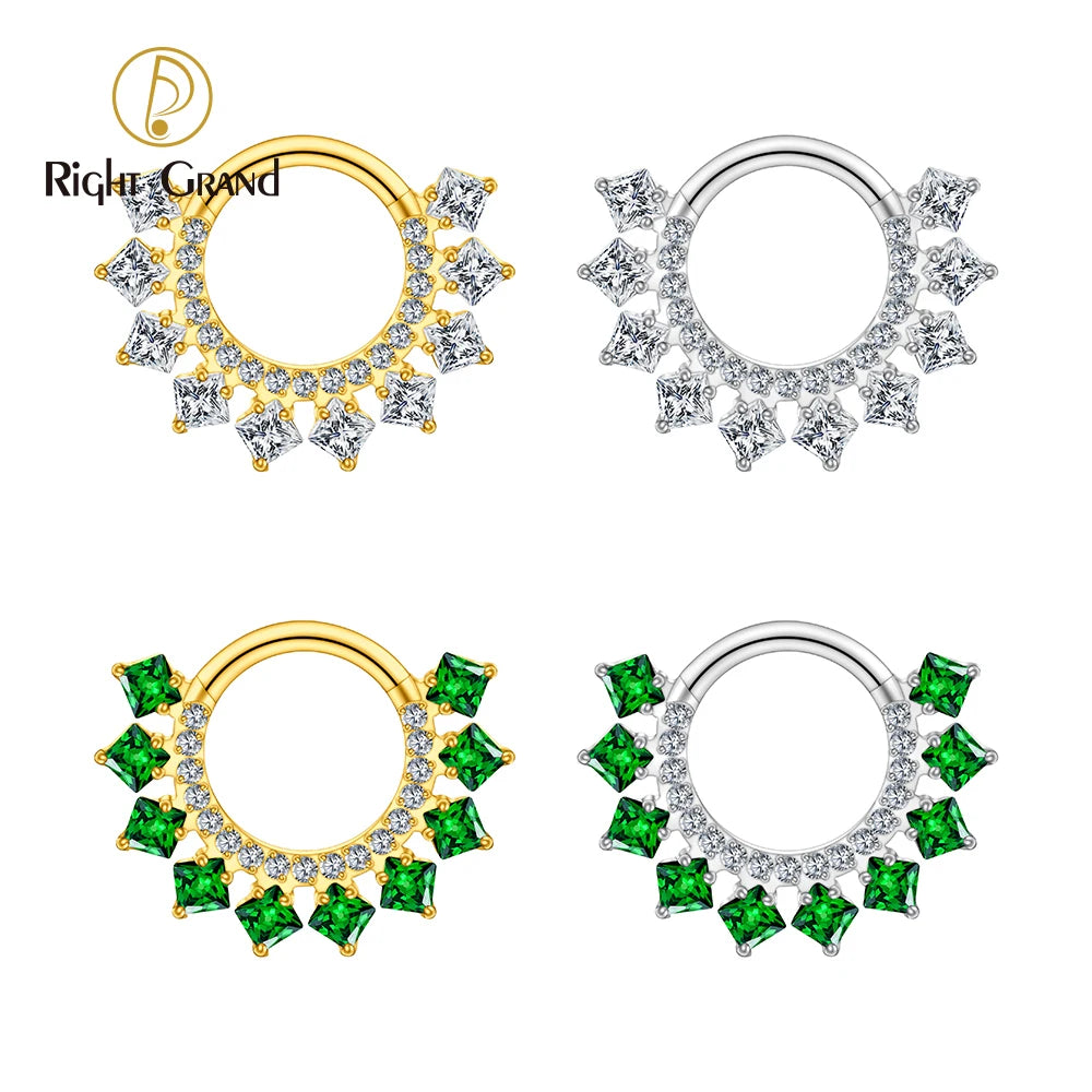 Right Grand ASTM F136 Titanium 16G CZ Hinged Clicker Segment Hoop Ring 8mm/10mm Daith Helix Earring Septum Nose Piercing Jewelry