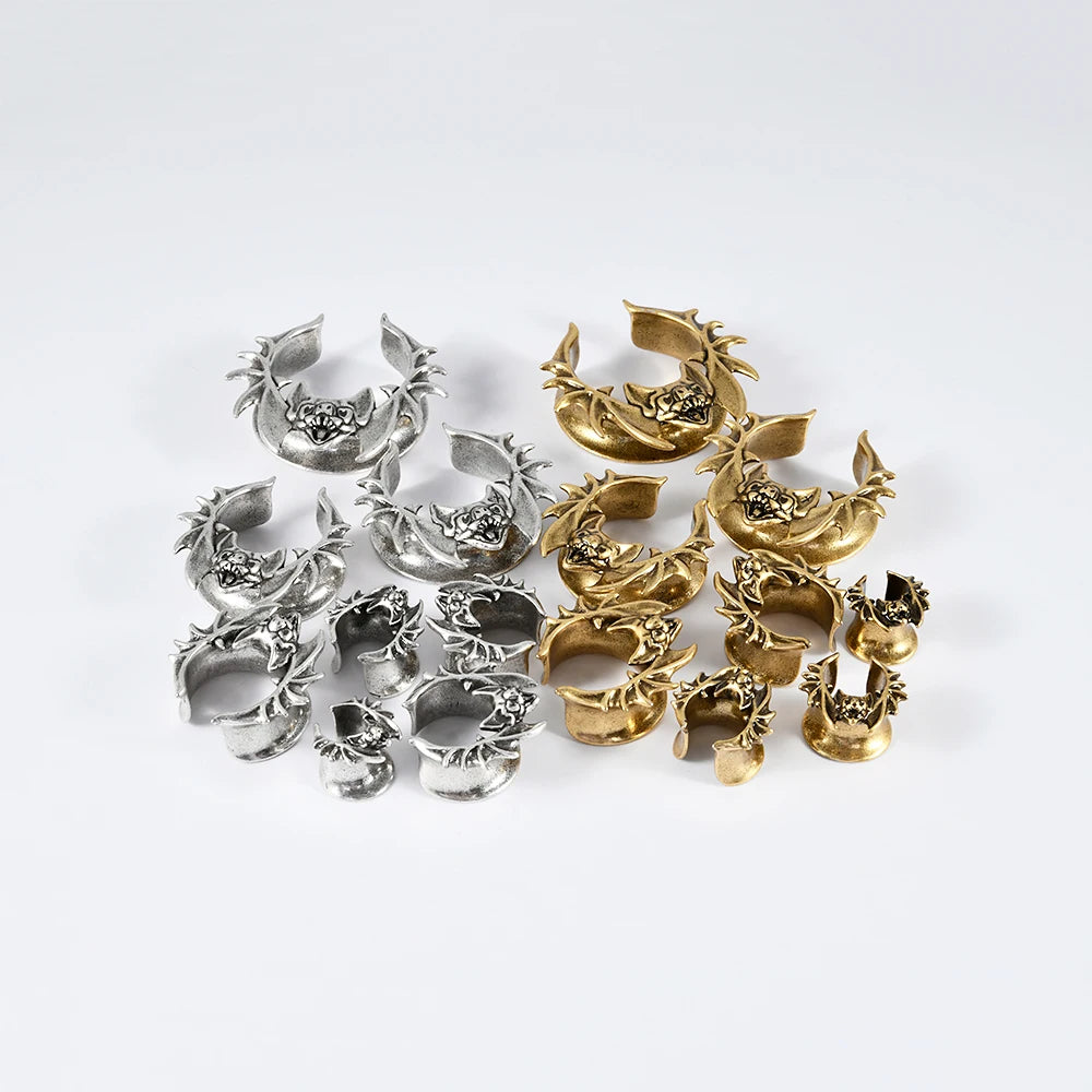 1PC Stainless Steel Snake/Bat Double Flare Ear Tunnels Plugs Skull Expander Stretcher Gauges Earrings Piercing