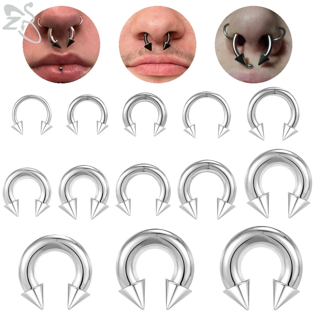 ZS 1 PC 00/0/2/4/6/8G Spike Stainelss Steel Nose Ring For Men Women Punk Large Gauge Septum Piercings Spike Ear Flesh Expander