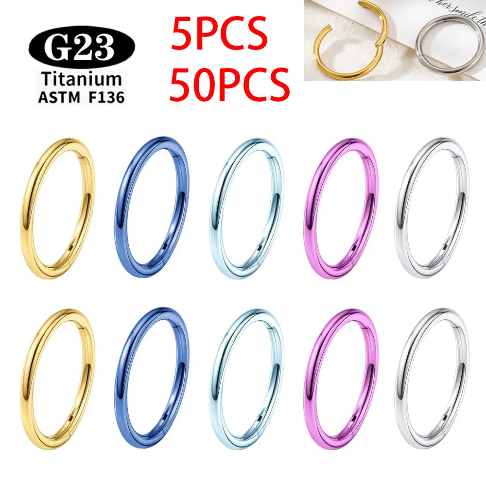 5/50PCS Wholesale ASTM F136 G23 Titanium Nose Ring Piercing lip ring Earring Diaphragm Clicker Tragus Body Jewelry 14G16G18G20G