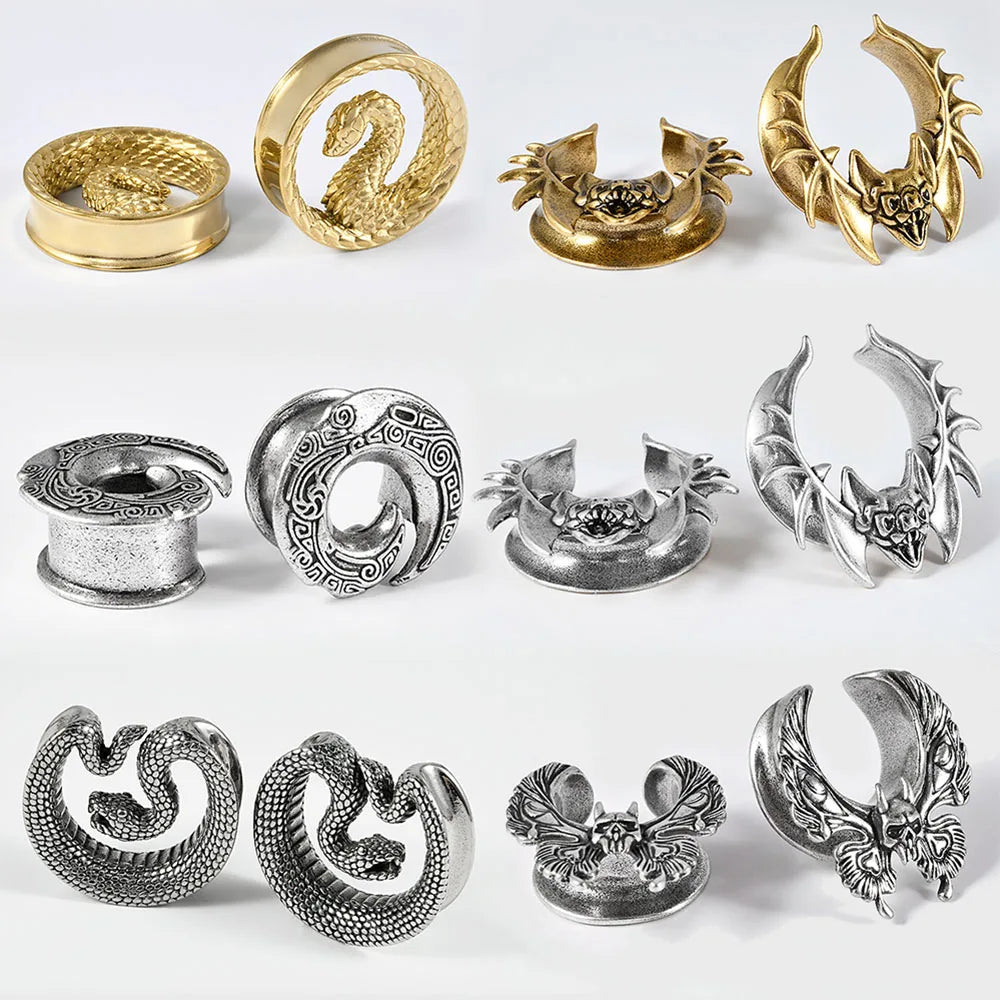 1PC Stainless Steel Snake/Bat Double Flare Ear Tunnels Plugs Skull Expander Stretcher Gauges Earrings Piercing