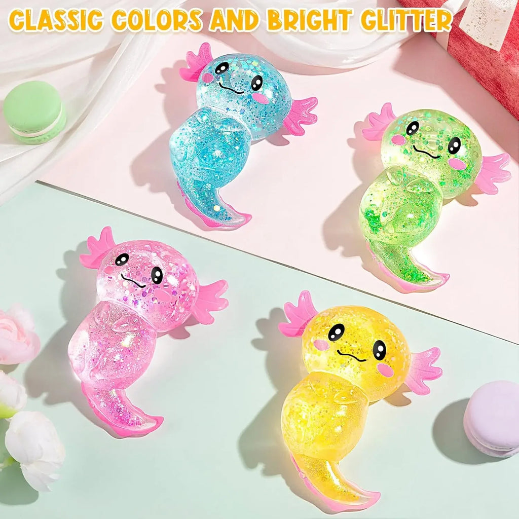 Axolotl Squishy Toy, Glitter Fidget Toys Cute Axolotl Stress Relief Squeeze Toy Gifts Youth Adult, Party Favors Squishies Toys