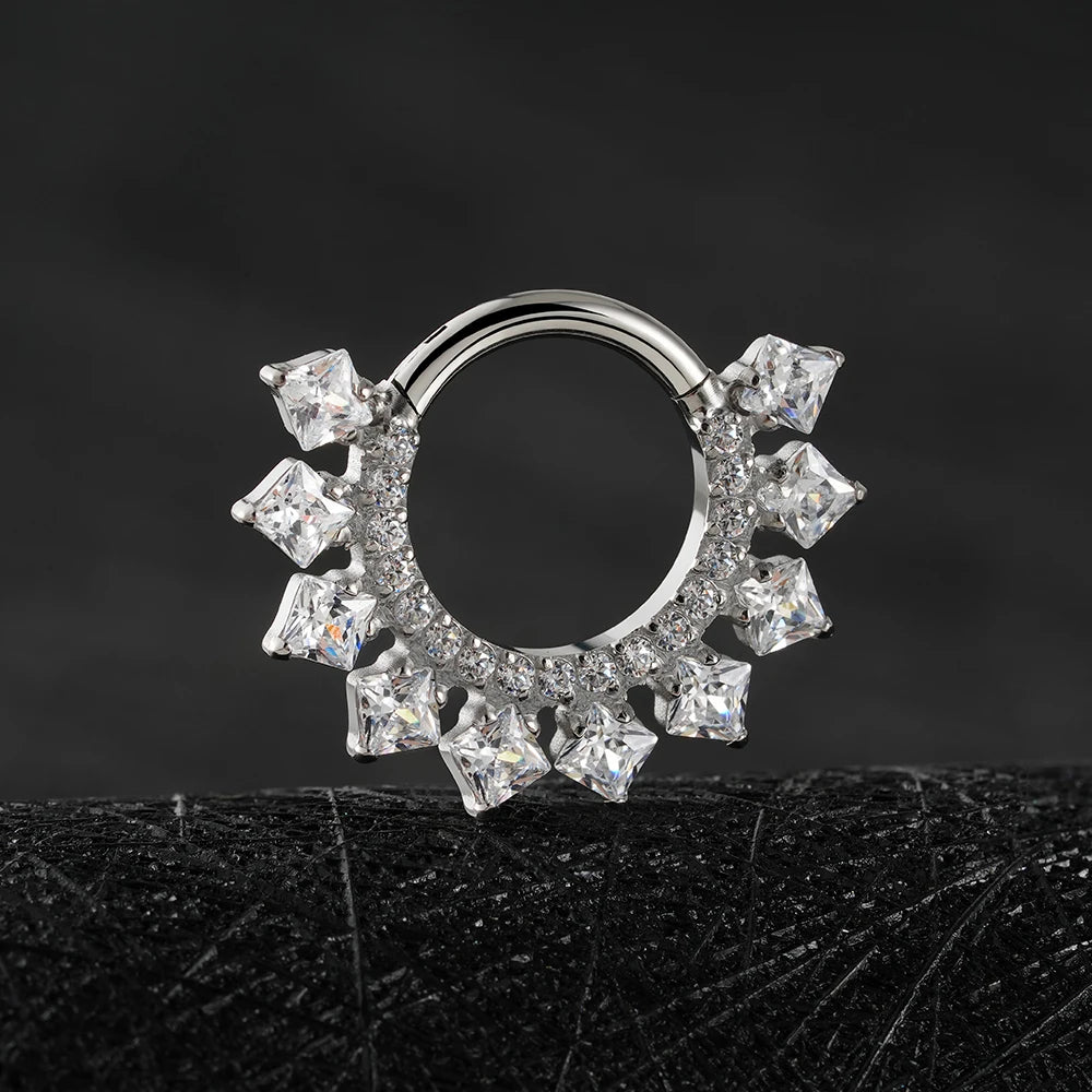 Right Grand ASTM F136 Titanium 16G CZ Hinged Clicker Segment Hoop Ring 8mm/10mm Daith Helix Earring Septum Nose Piercing Jewelry