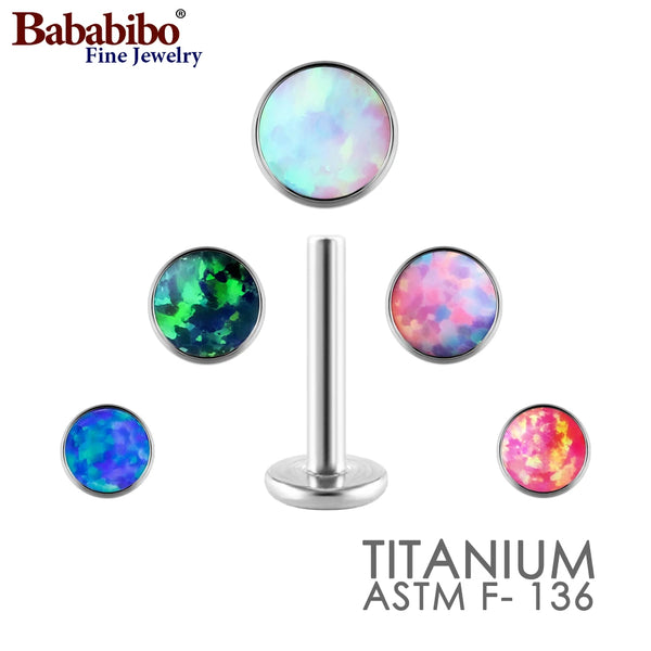 Opal Titanium Labret Studs 16G 1.2mm - Internal Thread Lip Ear Piercing Jewelry, 3/4/5mm Hypoallergenic Body Jewelry