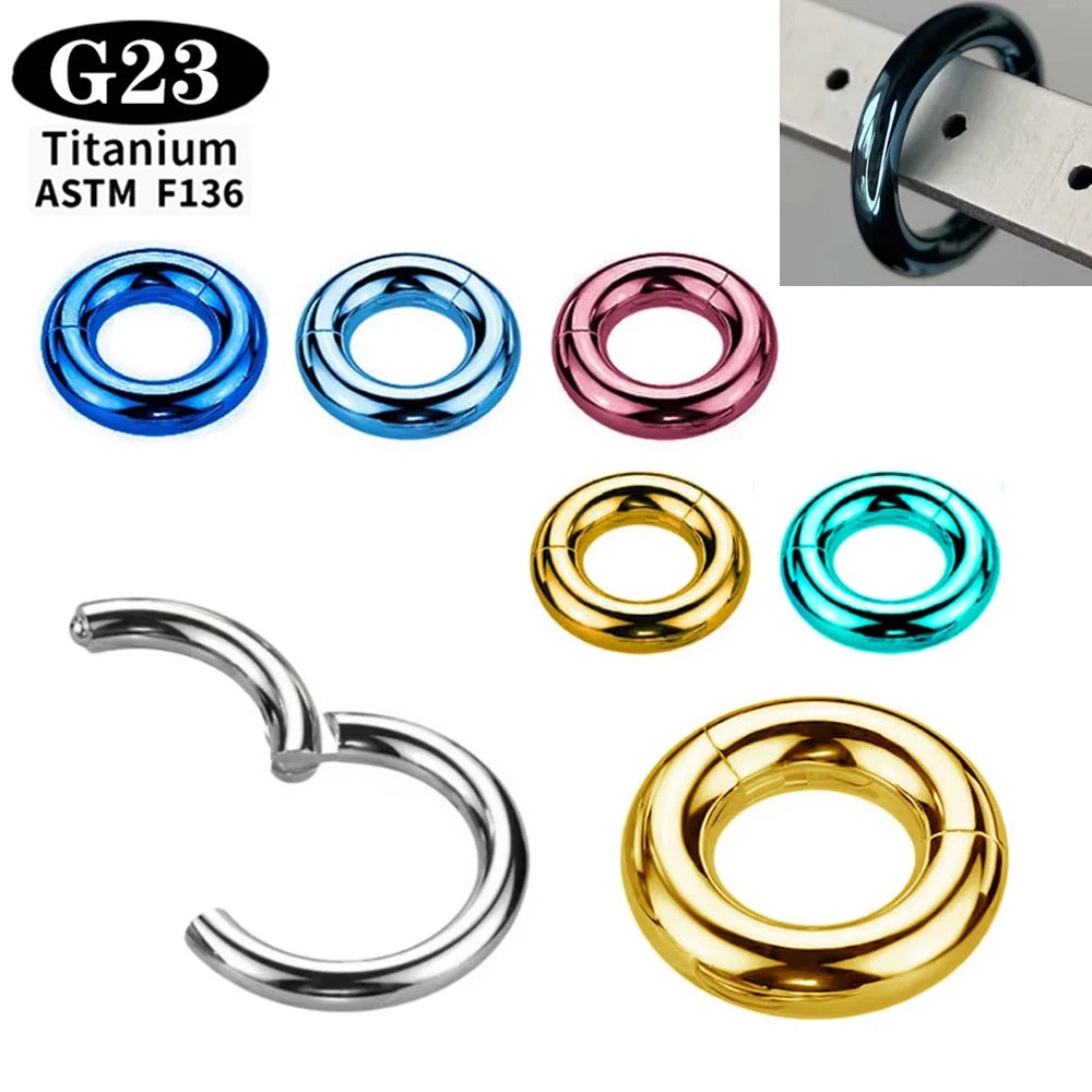 ASTM F136 Grade Titanium Single Hinged Clicker Segment Septum Nose Large Gauge  Piercing Anodizing body jewelry 4G 6G 8G 10G