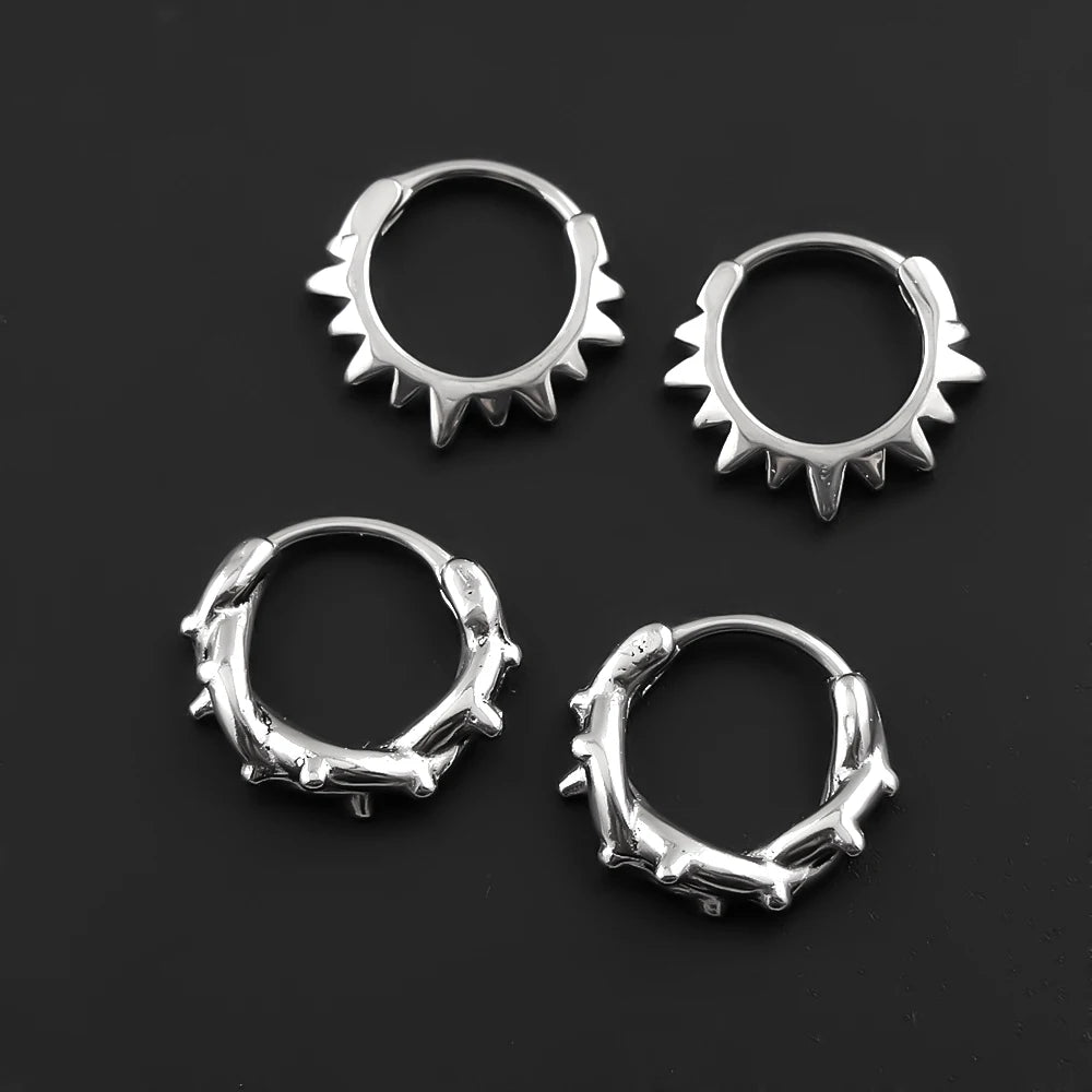 Gothic Punk Barbed Wire Spike Hoop Earrings Stainless Steel Huggie Hoops Street Ear Jewelry Emo Alt Teens Men Piercing Decor