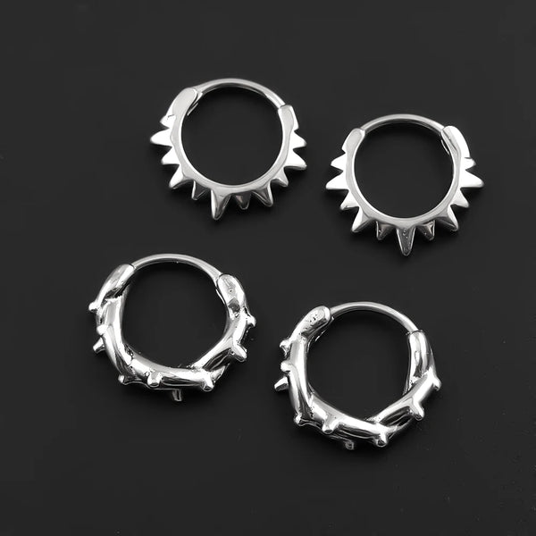 Gothic Punk Barbed Wire Spike Hoop Earrings Stainless Steel Huggie Hoops Street Ear Jewelry Emo Alt Teens Men Piercing Decor
