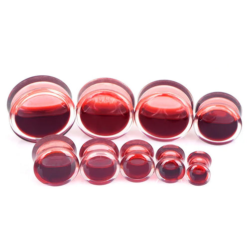 1PC Blood Red Liquid Filled Ear Plugs Flesh Tunnels Earrings Saddle Gauges Jewelry