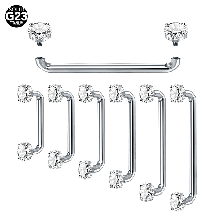 1/5PCS Titanium Surface Piercings 12mm-25mm CZ Crystal Staple Surface Piercing Barbell Zircon Micro Dermal Anchors Bar Jewelry