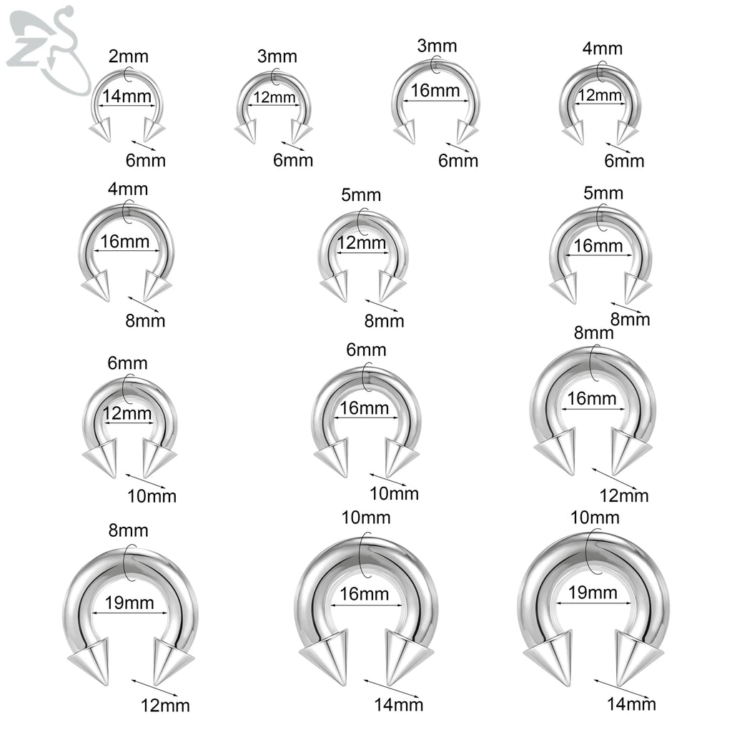 ZS 1 PC 00/0/2/4/6/8G Spike Stainelss Steel Nose Ring For Men Women Punk Large Gauge Septum Piercings Spike Ear Flesh Expander
