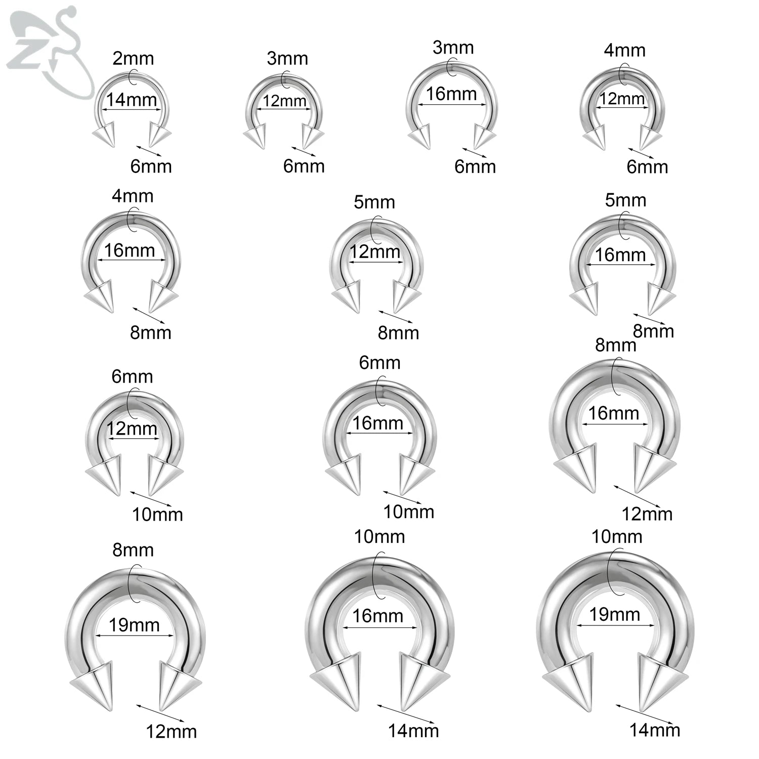 ZS 1 PC 00/0/2/4/6/8G Spike Stainelss Steel Nose Ring For Men Women Punk Large Gauge Septum Piercings Spike Ear Flesh Expander