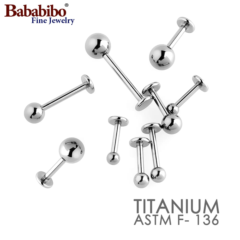 ASTM F136 Titanium Threaded Labret Studs 14G 16G Screw-in Lip Rings 5-16mm Bars 3-8mm Balls Hypoallergenic Body Jewelry