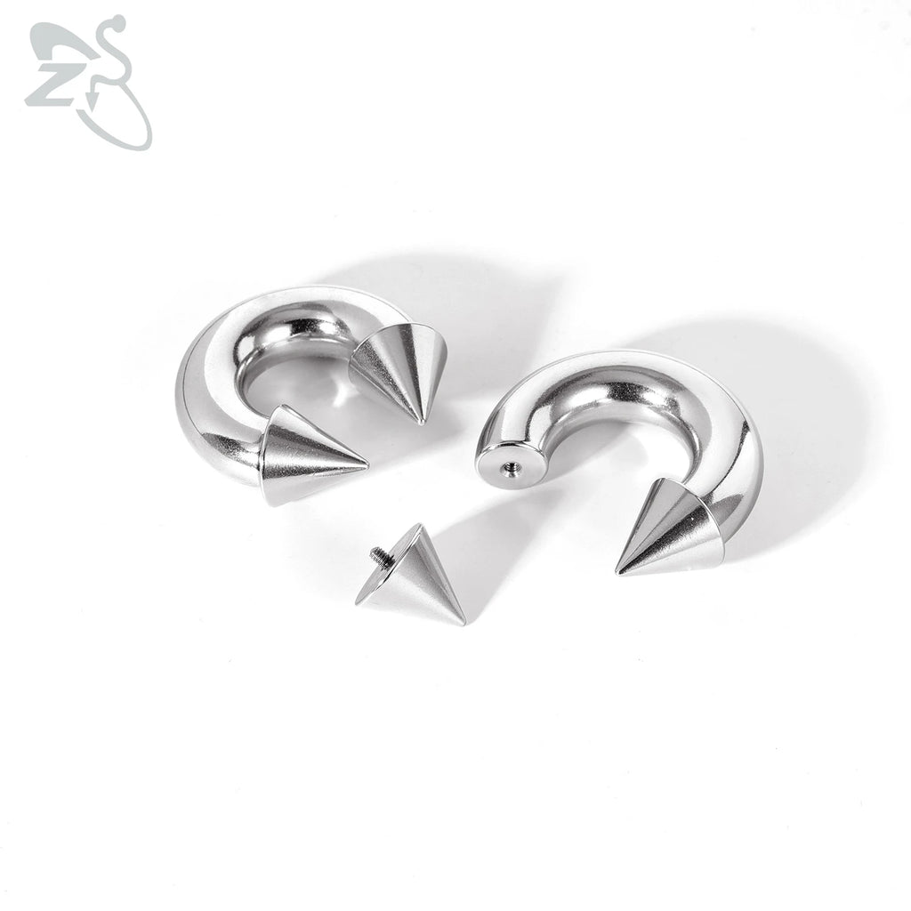 ZS 1 PC 00/0/2/4/6/8G Spike Stainelss Steel Nose Ring For Men Women Punk Large Gauge Septum Piercings Spike Ear Flesh Expander