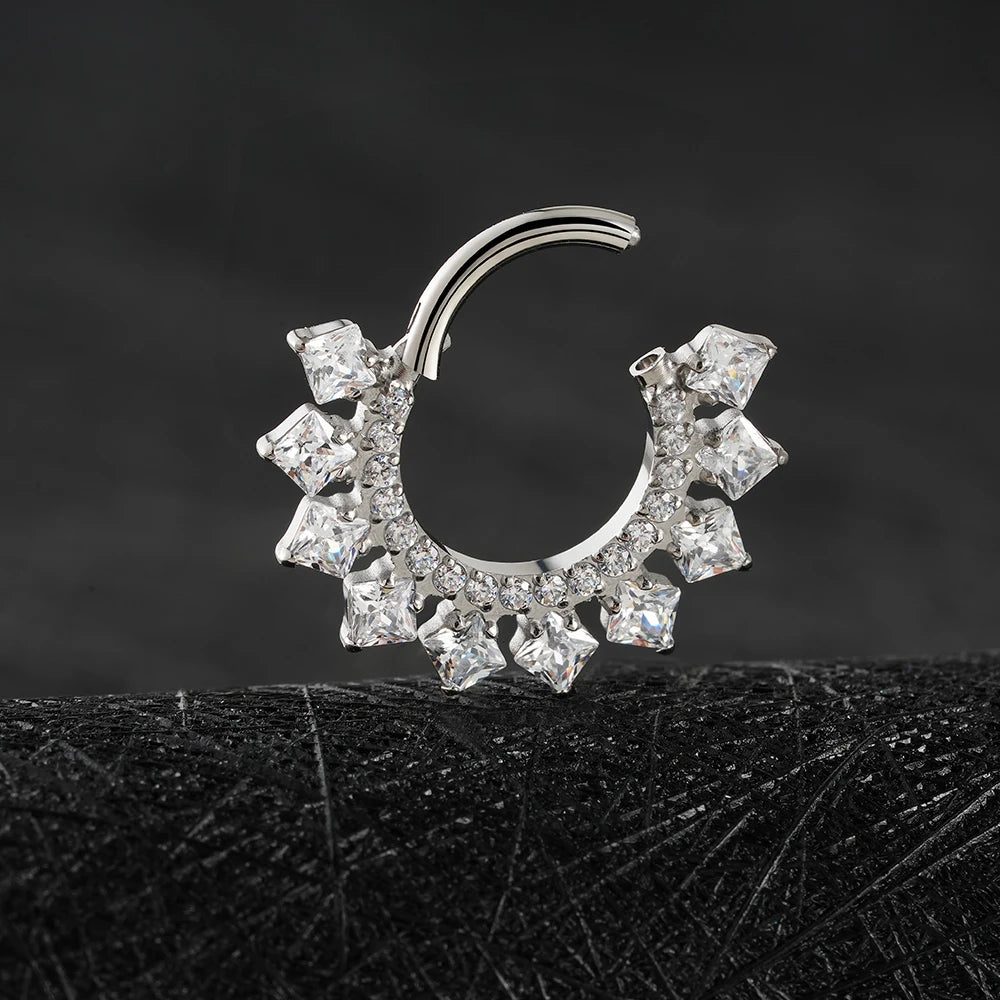 Right Grand ASTM F136 Titanium 16G CZ Hinged Clicker Segment Hoop Ring 8mm/10mm Daith Helix Earring Septum Nose Piercing Jewelry