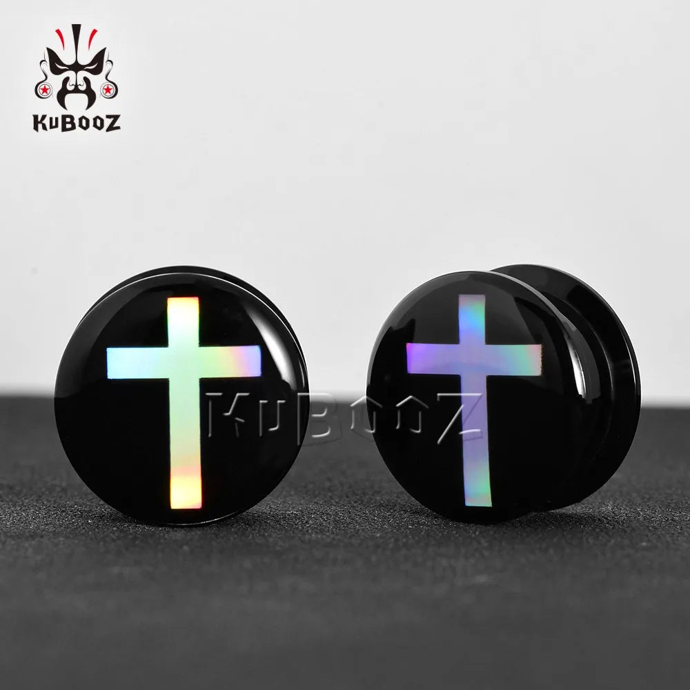 KUBOOZ Classic Acrylic Ear Tunnels Plugs 2PCS Stretchers Expanders Gauges Body Jewelry Piercing Earring - Reflection Design