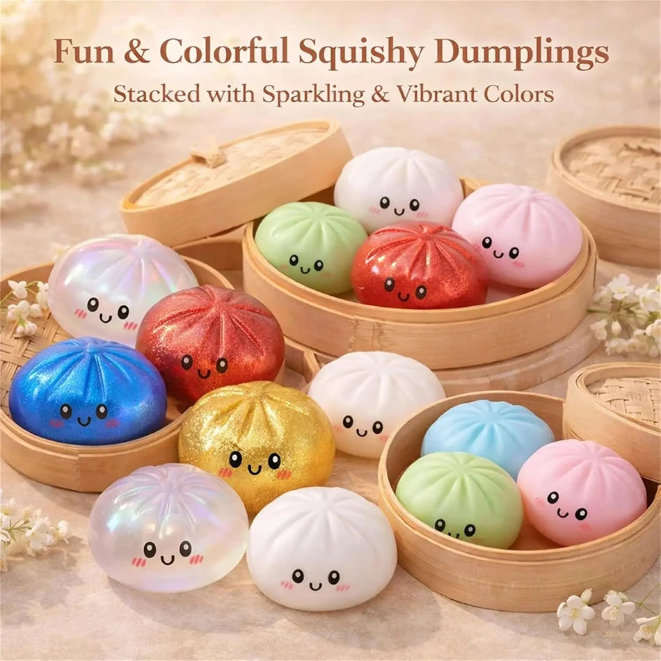 Colorful 6 Styles Glitter Dumpling Glitter Dumpling Squishy with Box Dumplings Sensory Squeeze Toy for Stress Relief Toys