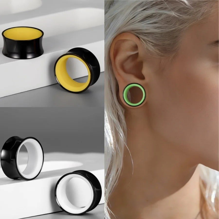Doearko 2PCS Two-color Stainless Steel Horn Body Ear Tunnels Piercing Jewelry Fit Body Ear