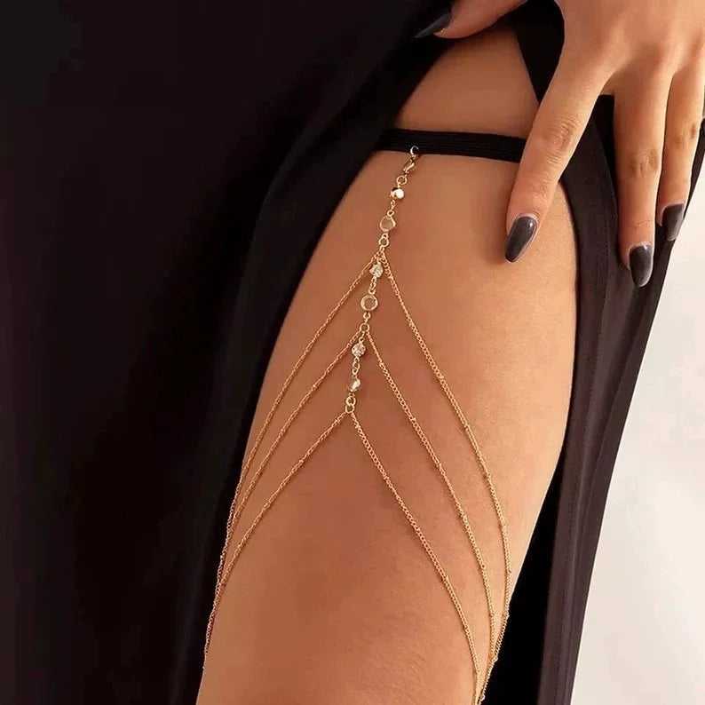 2025 New Women Bohemian Thigh Chain Simple Star Body Chains for Women Double-layer Metal Bodychain Fashion Thigh Jewelry Leg Cha