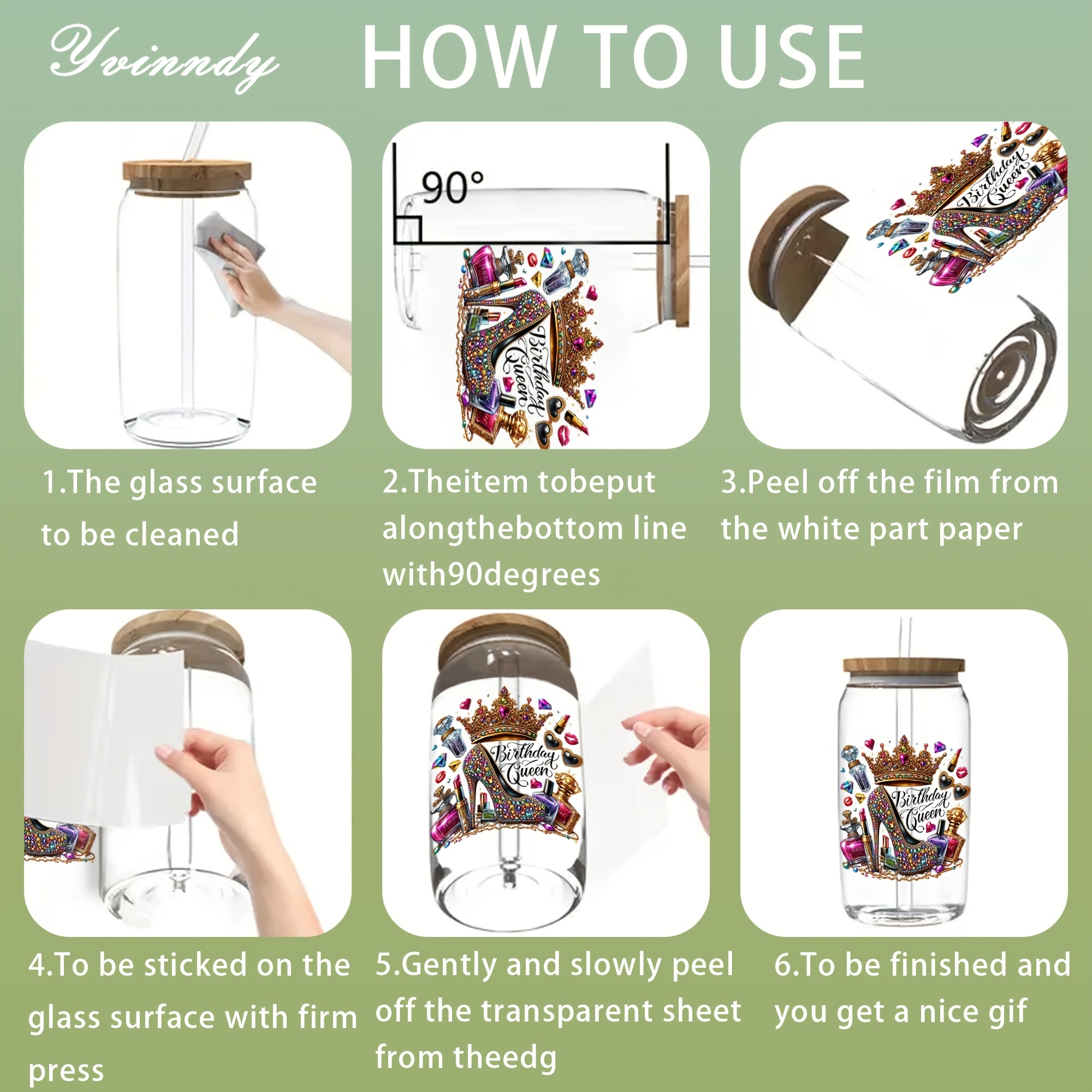 5pcs YVINNDY UV DTF Transfer Sheets - Purple Birthday Queen High Heels & DIY Iron-On Vinyl Wraps Suitable for Tumblers, Cups, Party Decorations