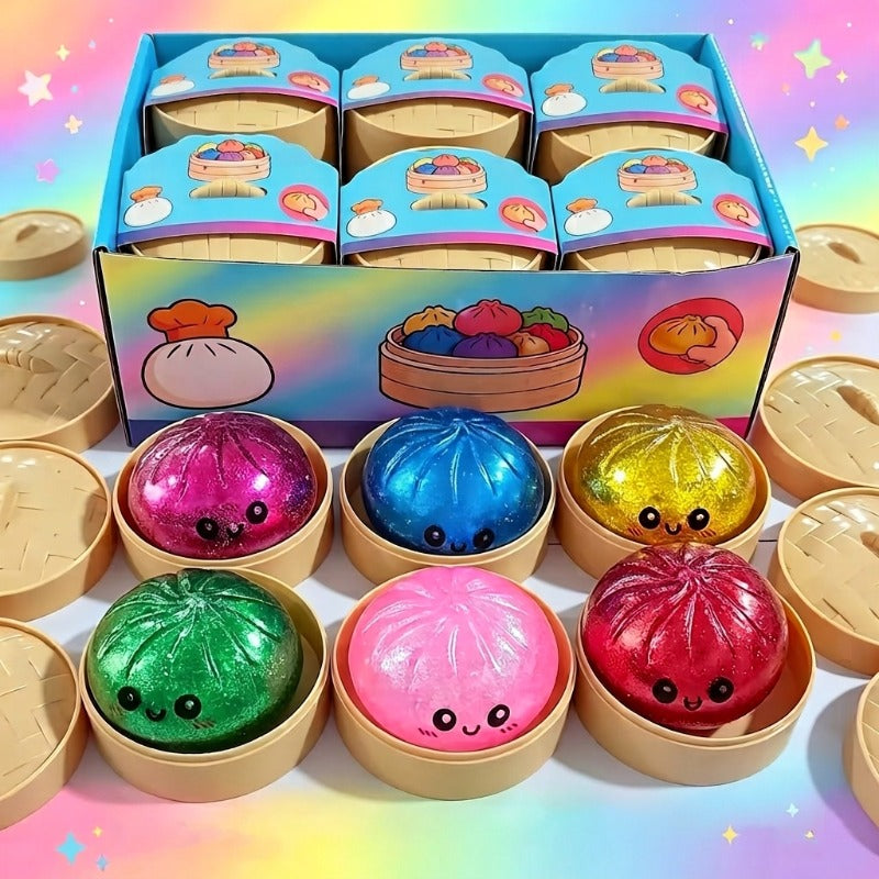 4pcs Set (includes 1 Steamed Bun, 1 Steamer Lid, 1 Steamer Base, and 1 Butter-shaped Accessory) - A Slow-rising, Realistic Steamed Bun Soft Toy Set Featuring Glitter Beads; a Handmade, Soft Stress-relief Toy That Serves as Both a Stress Reliever