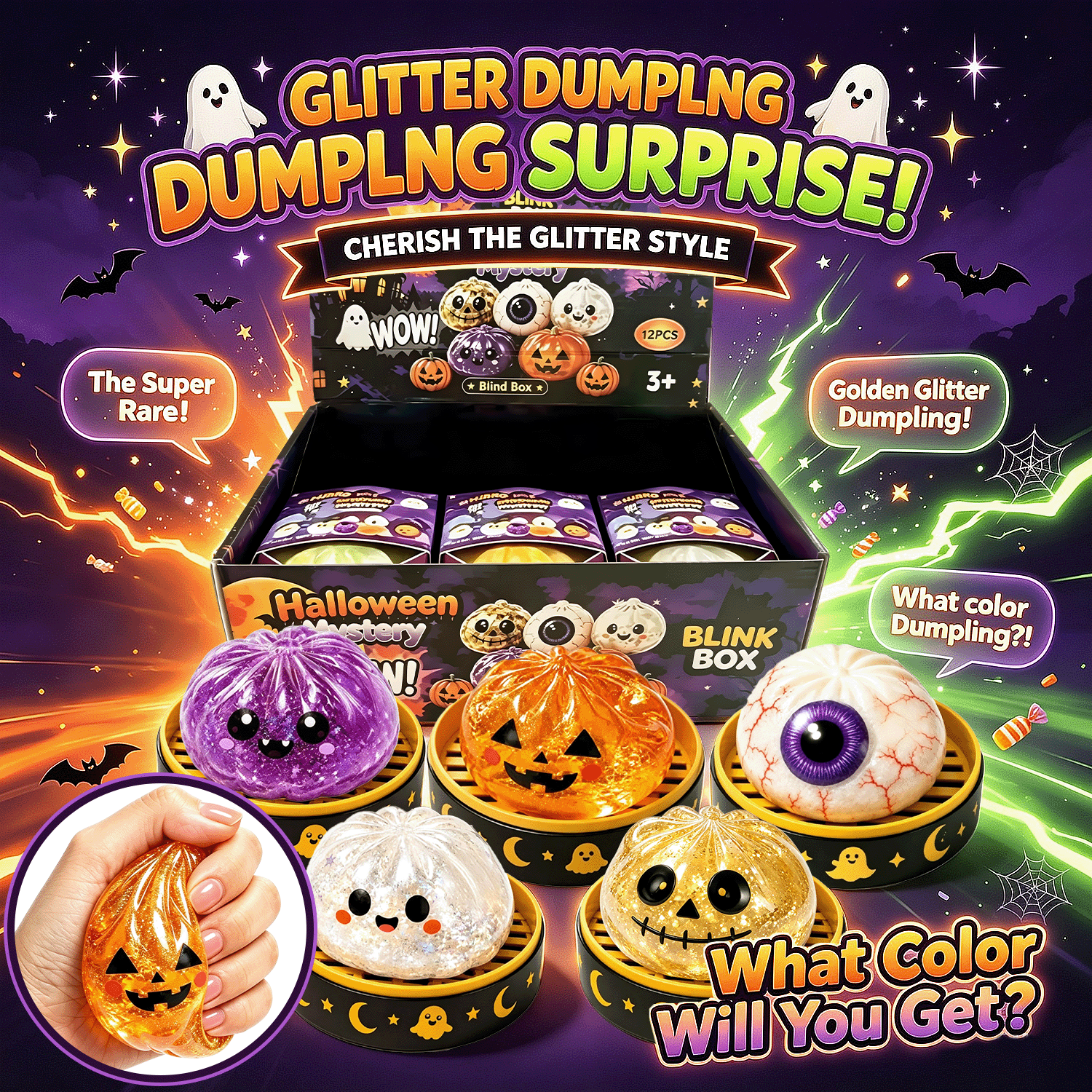10pcs Halloween Squishy Toys, Including 5 Steamed Buns + 5 Steamer Baskets, Maltose Squeeze Relax Toys, Cute Large Soft Bun Relax Balls, Kids Dumpling Soft Toys, Sensory Toys, Squishy Dough Balls Fidget Toys, Elastic Squeeze