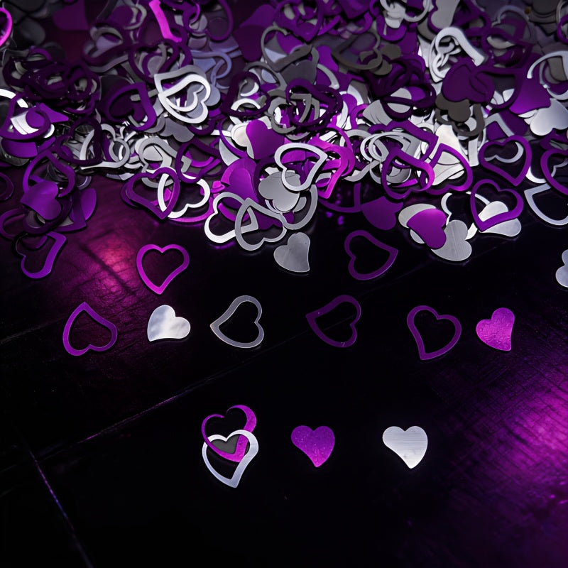 1100pcs Silver Mixed with Purple Hollow Heart PVC Sequins, 10mm & 12mm Mixed Glitter Confetti for Party Decor, Birthday, Wedding Supplies, DIY Gift Box & Balloon Stuffing, Valentine's Day, Mother's Day, Easter, Thanksgiving Party Decoration