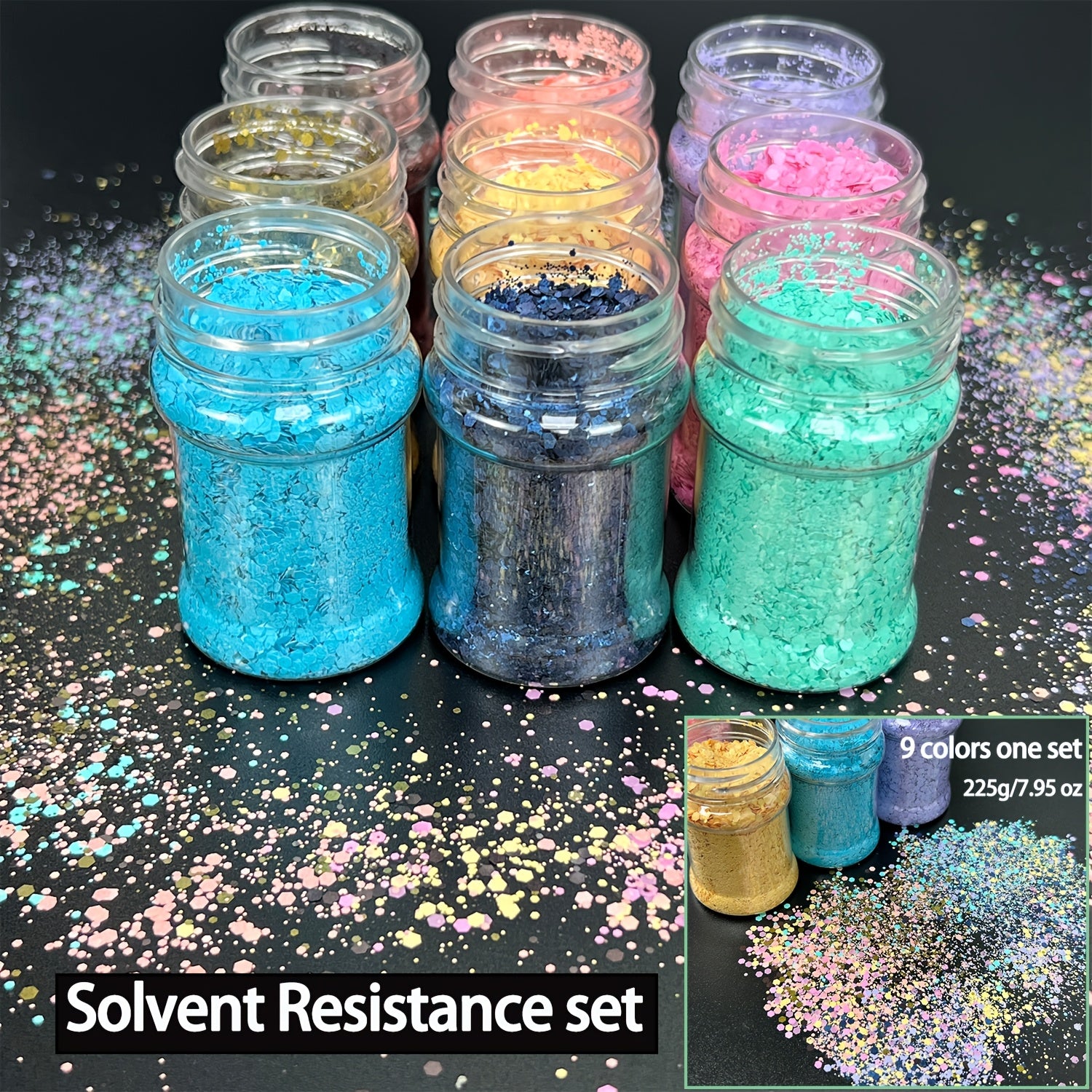 [9bottles/SET, 27 Different Colors, Total 3 Sets] Chameleon Glitter Chunky Mixes Sequins 9-color Set, 7.95oz/ 225 G Color-changing Craft Sequins, Color Shift Glitter. Color Shift Glitter Set Of Solvent-resistant Sequins, Suitable for Craft