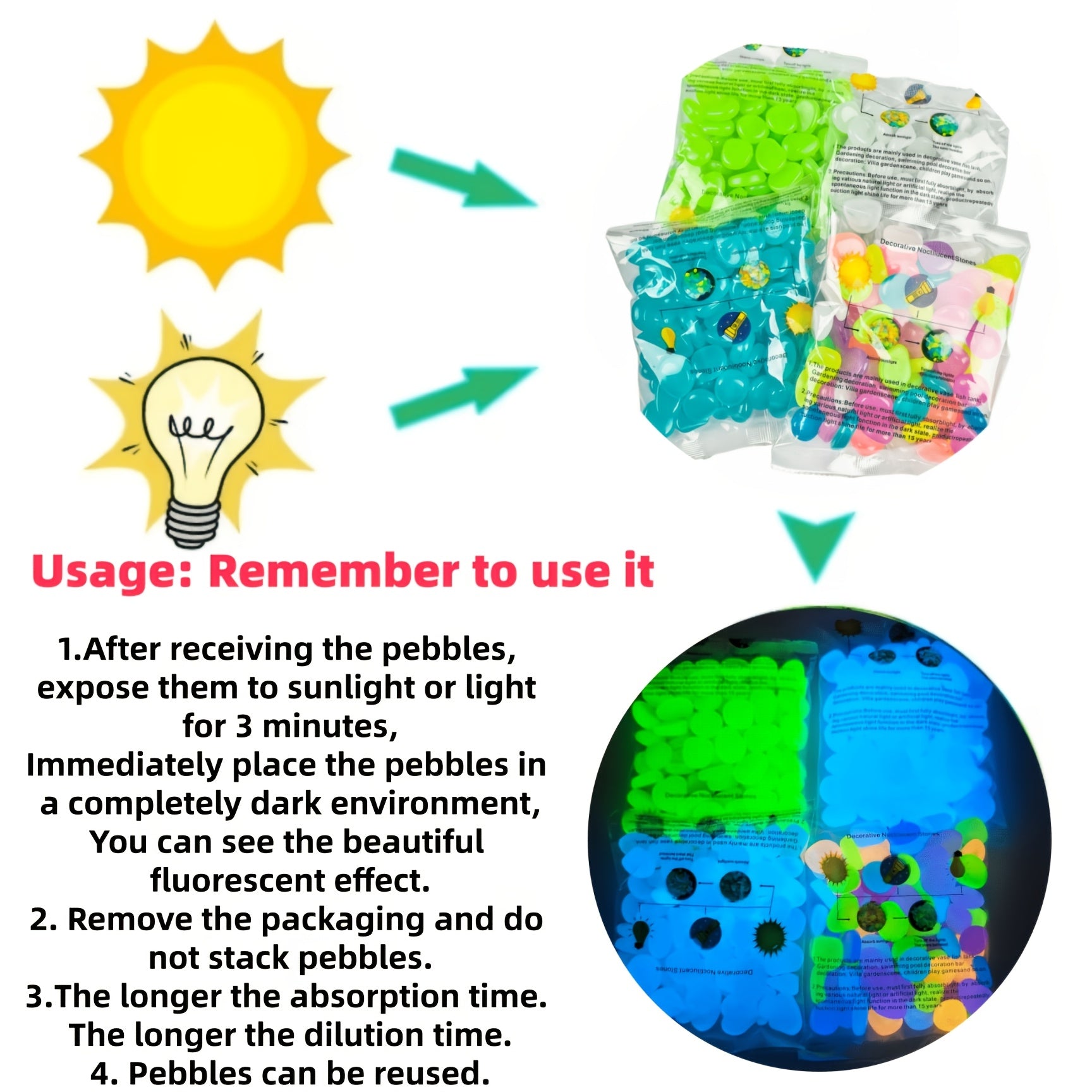 6350pcs Fluorescent Resin Light Decorative Stones - Garden Decor, Weight 0.33Lbs, Individual Diameter 0.197In, Suitable for Wish Bottles, Party Decorations, Aquariums And Jewelry Making, Sparkling Creative Crafts And Visual Impact
