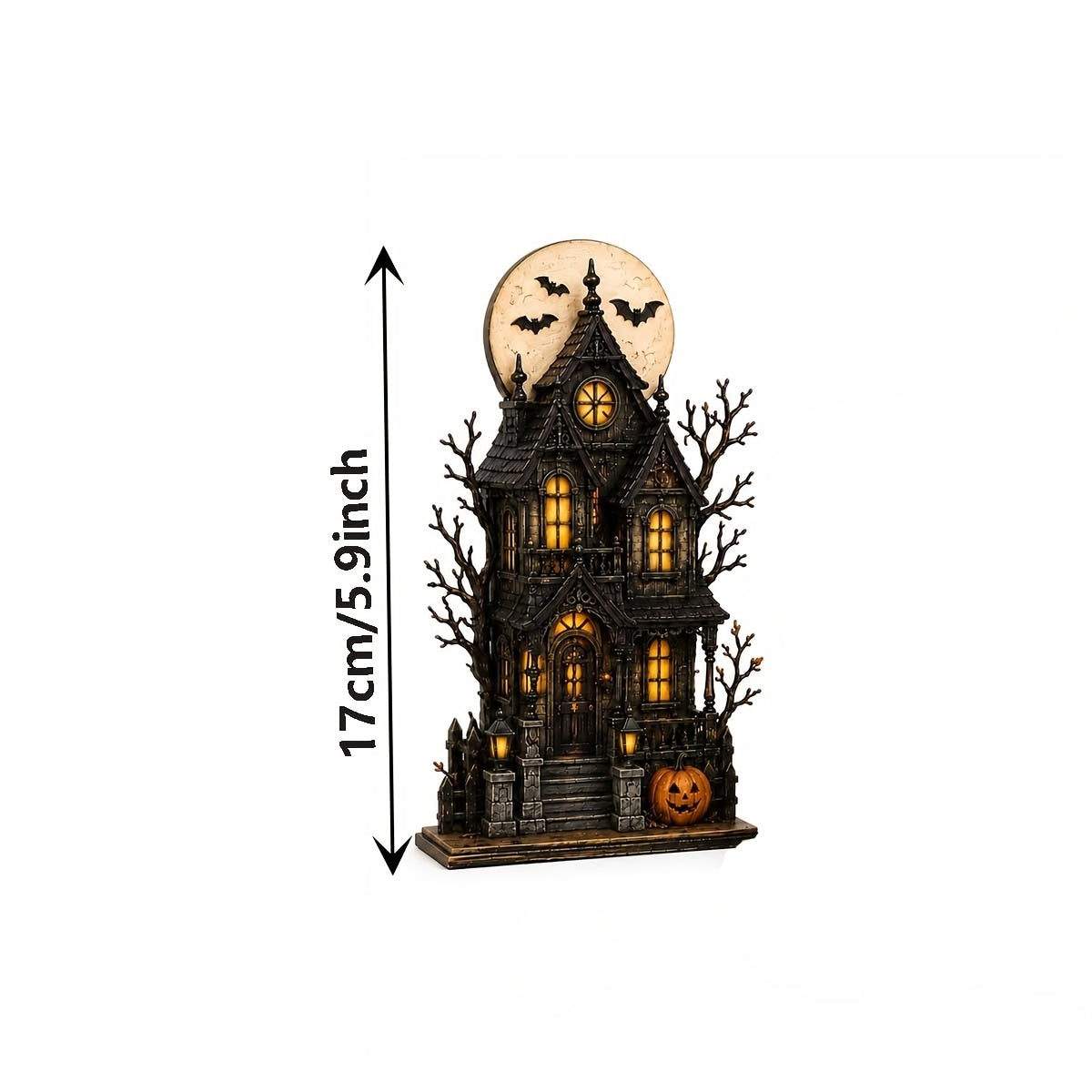 3pcs Vintage Wooden Haunted House & Pumpkin Decorations - Multi-Tier Gothic Shelf Rack Suitable for Halloween Tabletop Centerpiece, Spooky Desktop Ornaments for Mantel, Shelf, Autumn Home Gift for Haunted House Decor