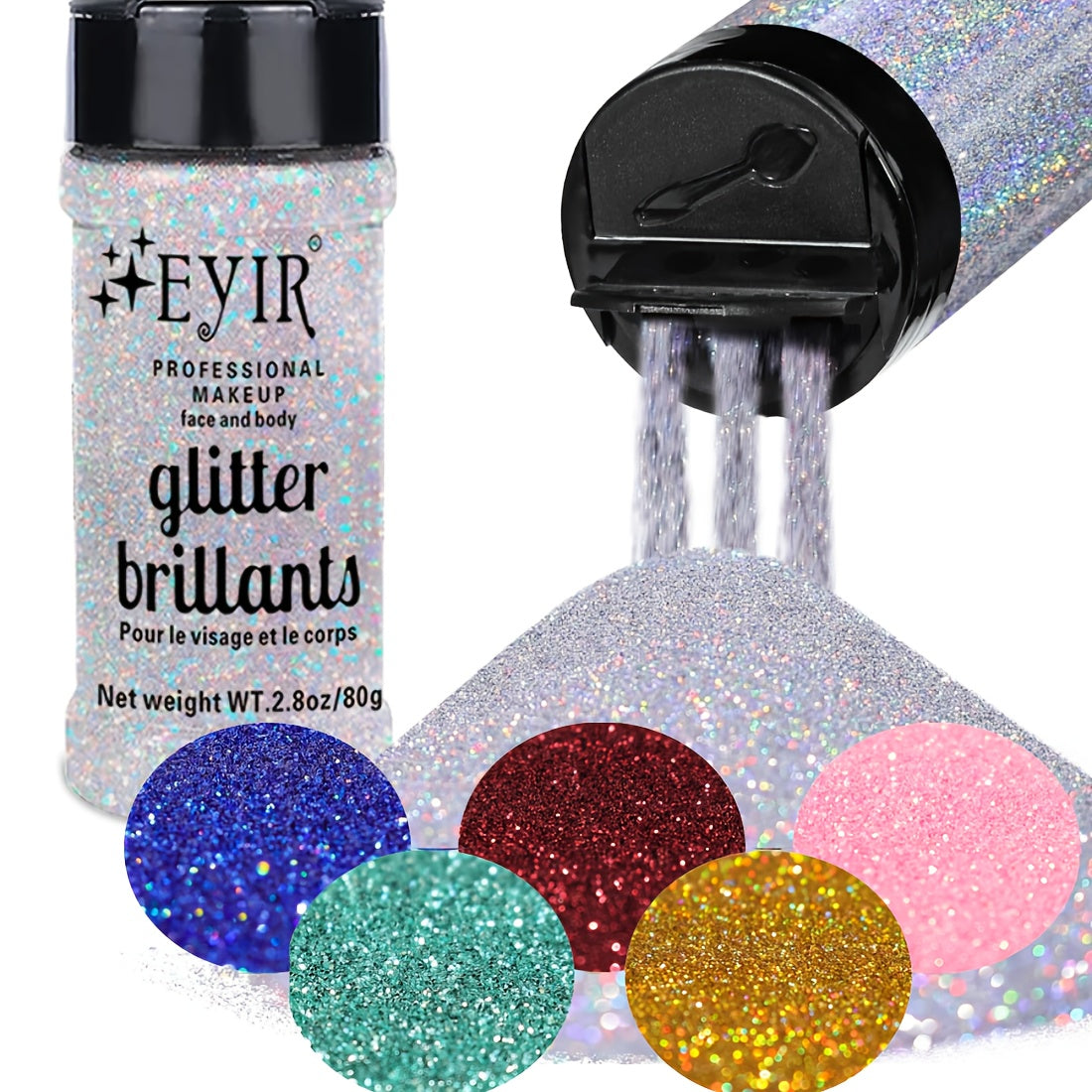 Fine Glitter Shaker Bottles — 6 Colors, 80g