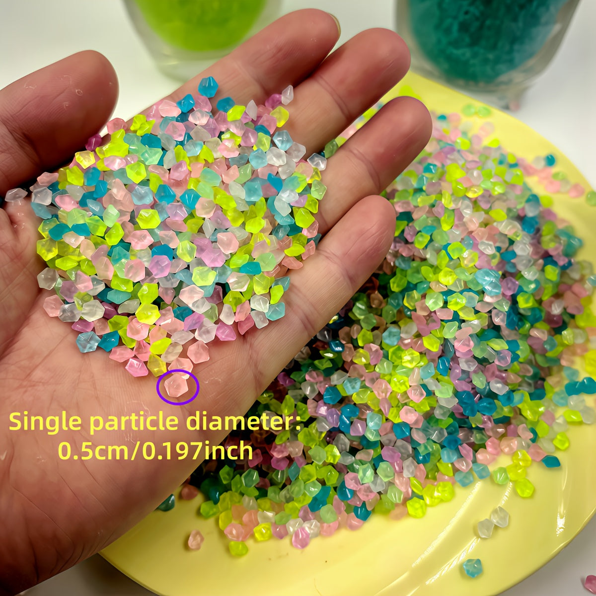 6350pcs Fluorescent Resin Light Decorative Stones - Garden Decor, Weight 0.33Lbs, Individual Diameter 0.197In, Suitable for Wish Bottles, Party Decorations, Aquariums And Jewelry Making, Sparkling Creative Crafts And Visual Impact
