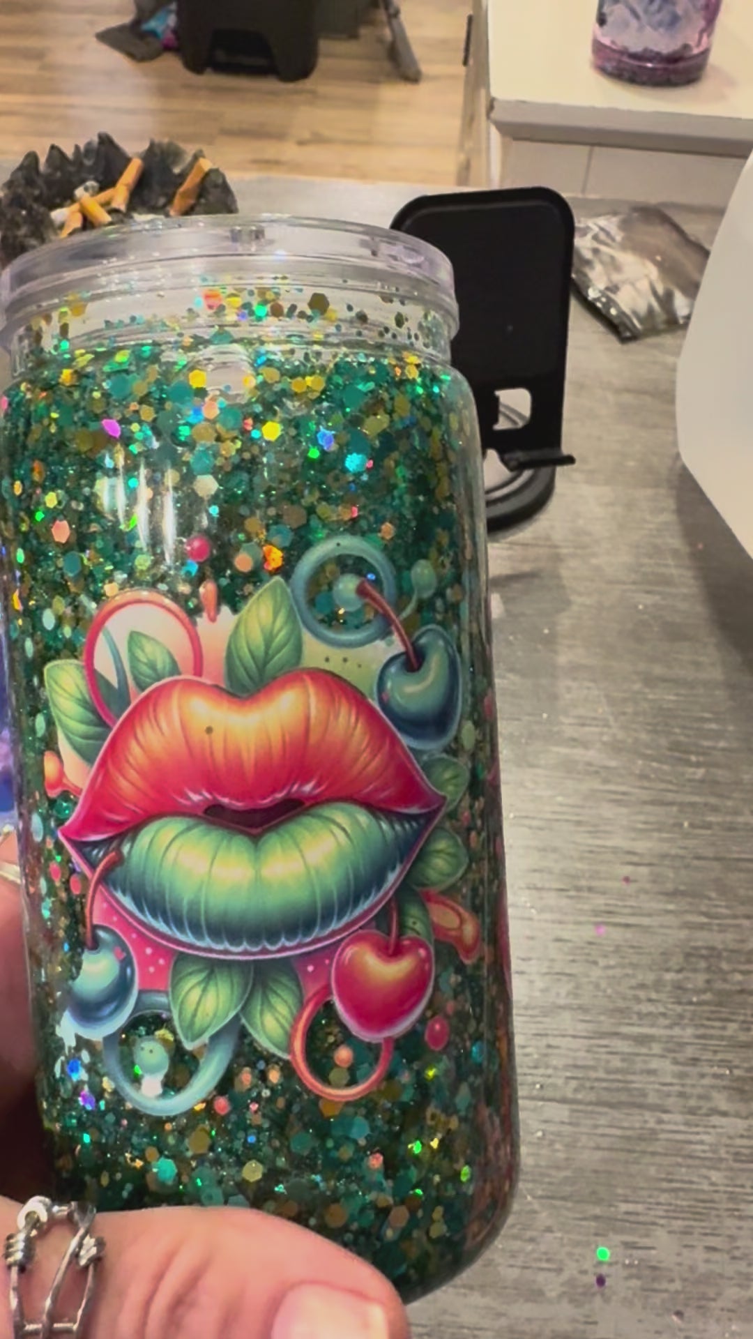 Green Cherry Lips Snow Globe Tumbler - 16 oz – TT's Glitter & Grit